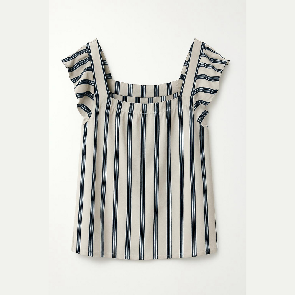 GREYLIN Flutter Sleeve Blue & White Stripe Blouse Sz M (fits S M)